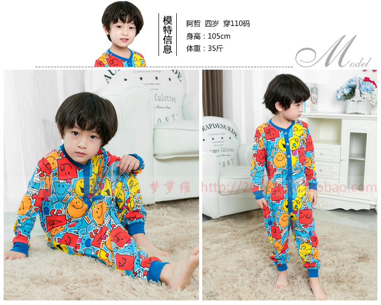 Boy baby cotton cotton một mảnh đồ ngủ mùa xuân và mùa thu kích thước lớn phim hoạt hình lớn trẻ em dài tay dịch vụ nhà quần áo trẻ sơ sinh
