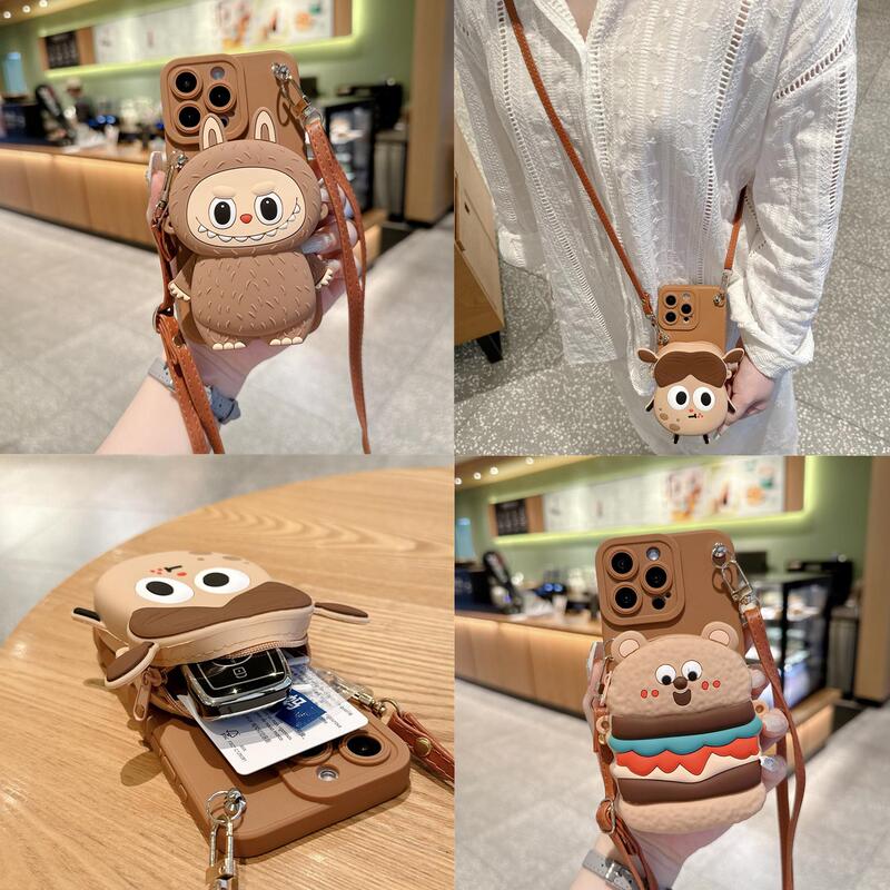 Suitable for Apple 11/12/13/14/15/16 Pro Max Coin Purse Phone Case iPhone XS / Xr Protective Cover with Crossbody Strap 7/8 Plus Cute Cartoon 6S/Se3