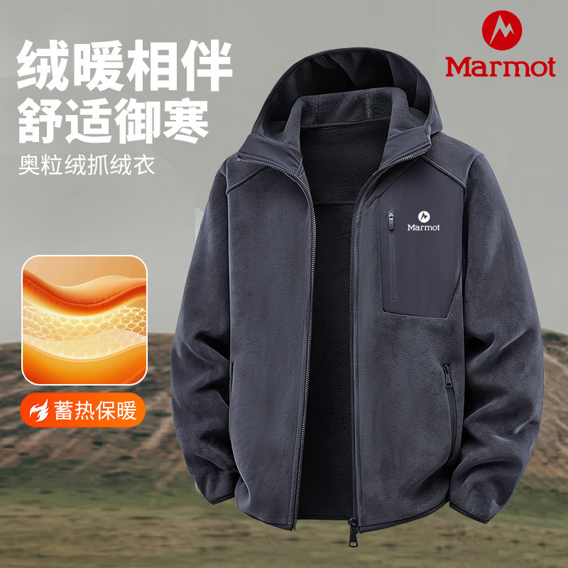 Marmot Groundhog Fleece Jacket, Unisex, Hooded, Windproof, Thickened, Warm, Outdoor Fleece Sweatshirt