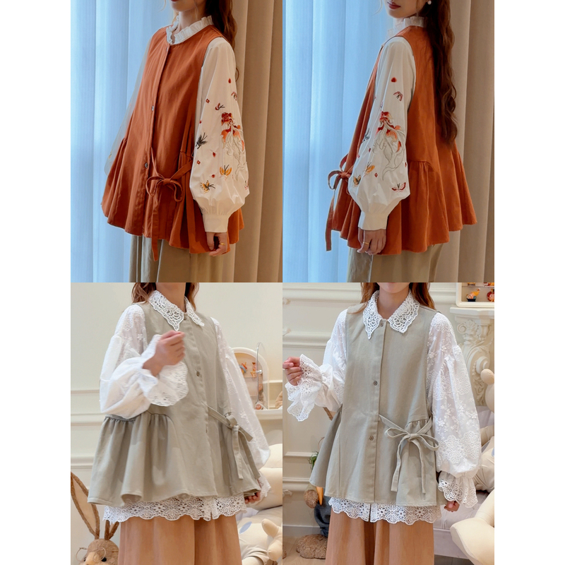 Original Women's Clothing Brand C6531 Waist-Tie Round-Neck Cardigan Vest