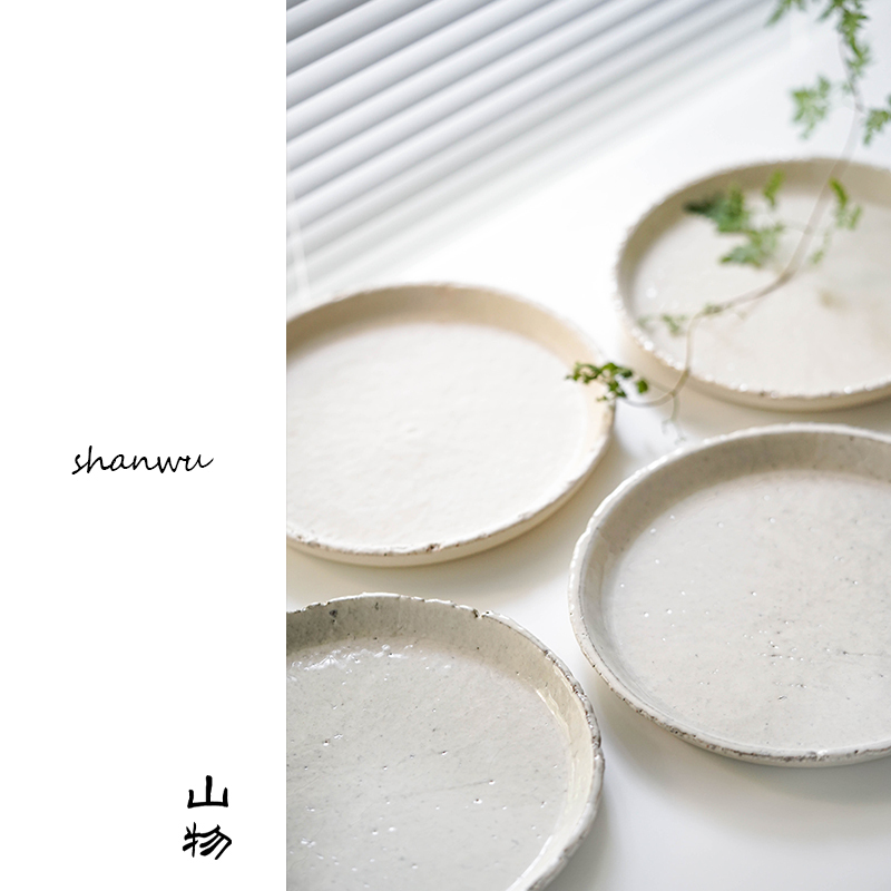 Shanwu Original Coarse Pottery Powder Absorbent Bowl Tea Tray Storage Tray Breakfast Tray Fruit Tray Large Flat Tray White Black