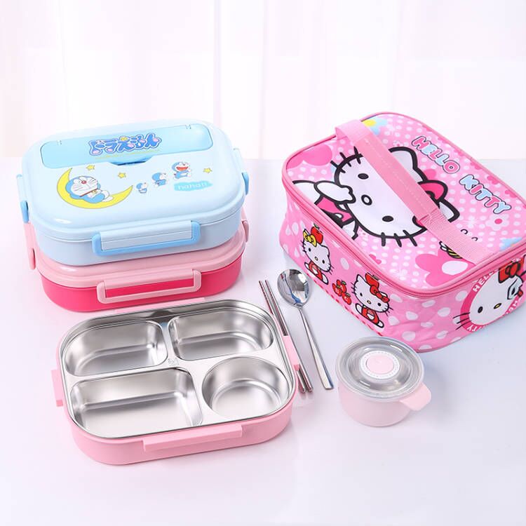 304 Stainless Steel Insulated Lunch Box With Soup Bowl Cartoon Students Lunch Box Office Work Canteen Dining separated dining box-Taobao