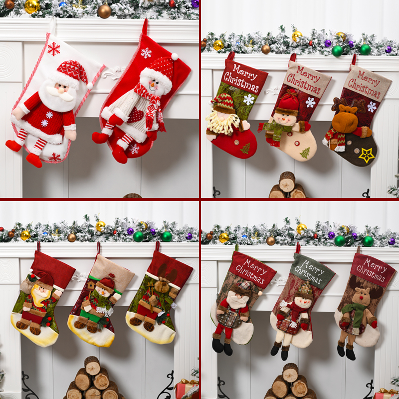 Christmas Socks Big Gift Bag Christmas Eve Children's candy bag Santa Claus snowman Scene arrangement hanging decorations-Taobao