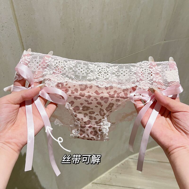 Wild Allure~French-Style Sexy Leopard Print Lace Panties for Women, Pure Desire Hollow-Out Lace-Up Pure Cotton Crotch Women's Briefs