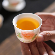 Suet jade porcelain plain roast hand-painted kung fu teacup Dehua white porcelain master cup household tea set tea cup aloes cup