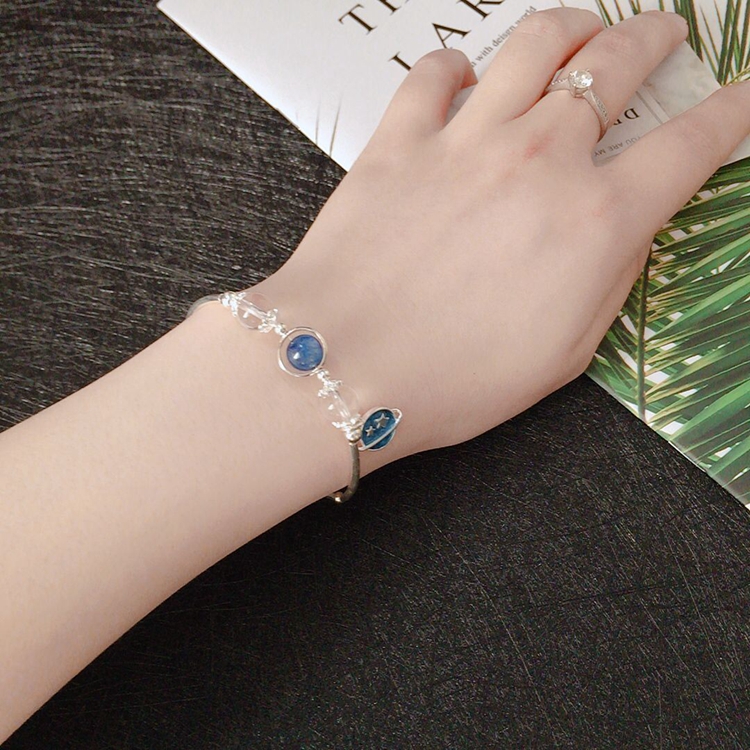 Tự nhiên Kyanite Strawberry Pha Lê Moonstone Thạch Anh Tím Dreamcatcher Hoa Màu Xanh Hành Tinh Sterling Silver Bracelet Bộ Quà Tặng