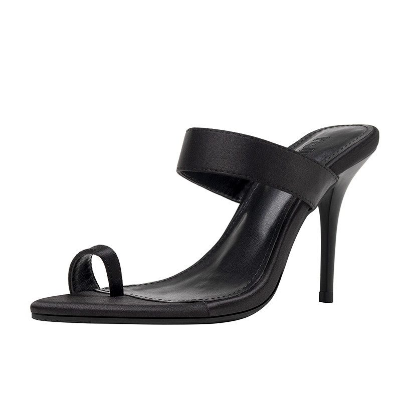 2024夏季新款尖头露趾一字带细跟凉拖鞋女外穿时尚百搭高跟夹趾拖