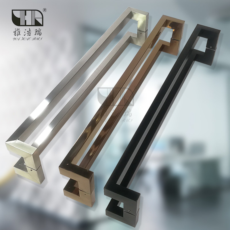 Glass door handle Stainless steel black paint square tube double curved door handle for office sliding door handle