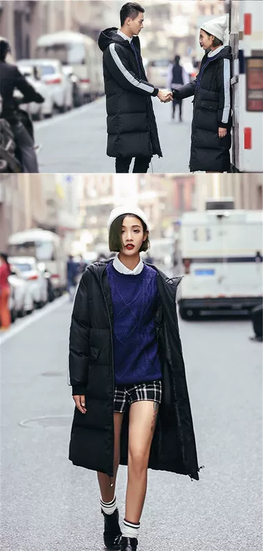 Quần áo cotton nữ mùa đông áo khoác cotton học sinh cỡ lớn qua đầu gối Dịch vụ bánh mì Hàn Quốc Cặp vợ chồng áo cotton nam dài áo khoác gió