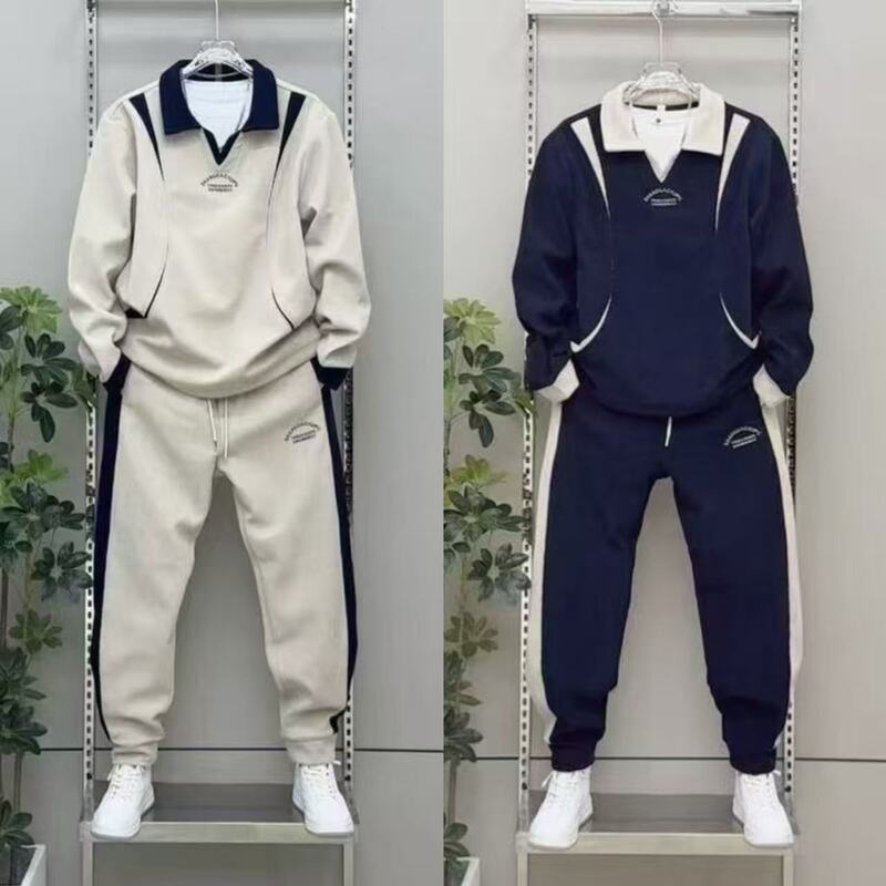 Spring and Autumn Men's Casual Suit New Corduroy Long-Sleeved Shirt and Jogger Pants Plus-Size Loose Two-Piece Set