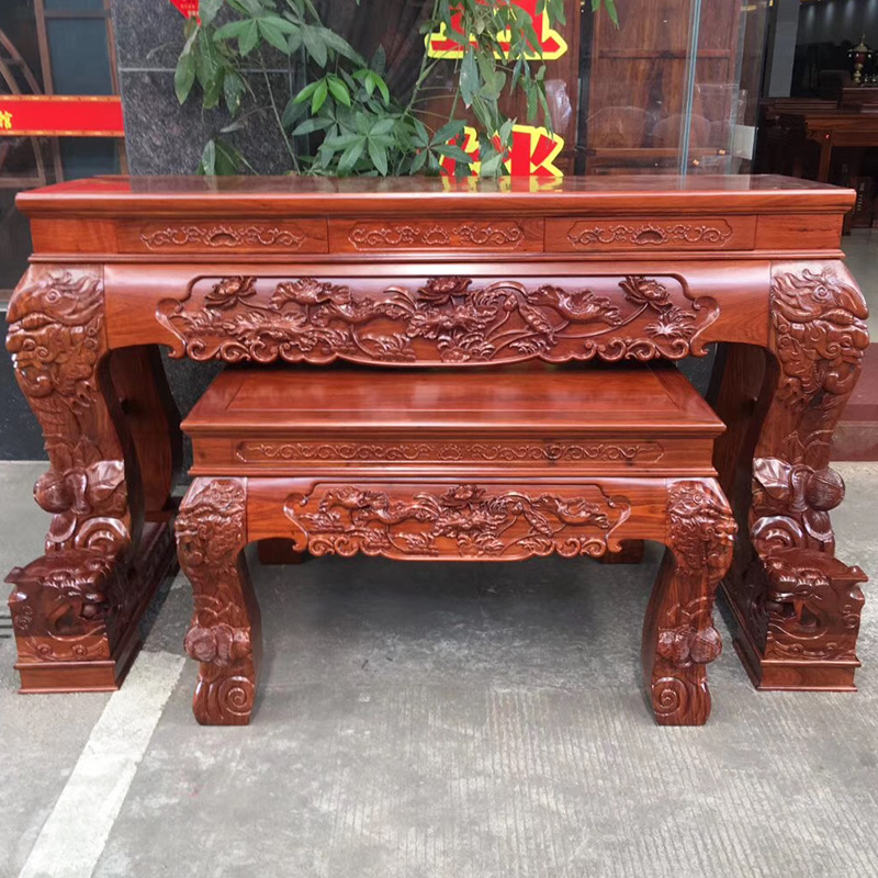 Hedgehog Purple Sandalwood Lotus Twin Dragon Middle Hall Large for Table Gods Terra Footai Home solid wood Bill Fo Table Treasure