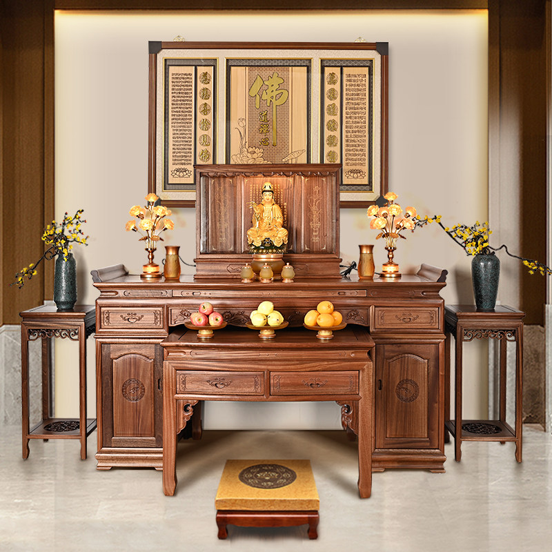 For table Footai Home fragrant flowers pear wood full solid wood for the Buddha table incense case Shentai Zhongtang Divine Table Tribute Desk