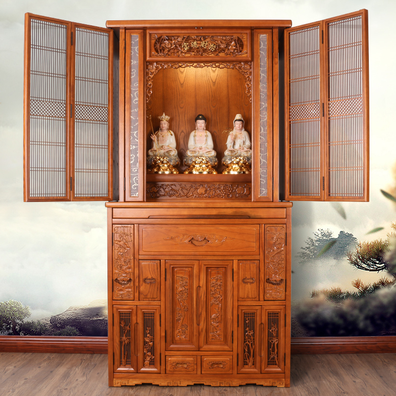 Buddha's niche cabinet with door home solid wood for table Buddha cabinets chaeseyeshivare temples dedicated to Gonggong Statue cabinet Great wishes