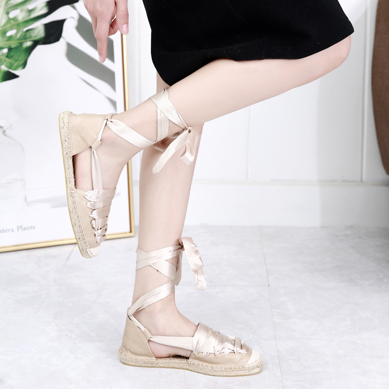 Summer Clearance Sale Straw Woven Fisherman Sandals New Korean Style Student Flat Roman Shoes Slip-On Lace-Up Women's Shoes