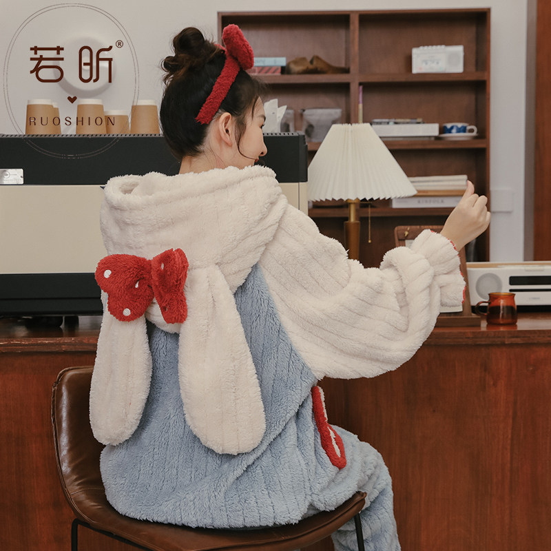 Coral Fleece Pyjamas Lady Spring Autumn Winter Money Sweet And Cute Thickened Flannel Suit Students Outwear Home Clothing