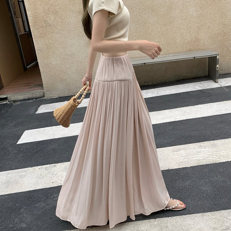 Korean-Style Fashion: Super Popular Pink Half-Skirt for Women, Summer Fairy Vacation Skirt, Pleated Skirt, Flowing Skirt, Elegant Long Skirt