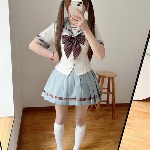 【Xiao Jin's Home】 Original Mint Milk Green Slimming Waist Jk Uniform Sailor Suit Mid-Length Short Sleeve Set