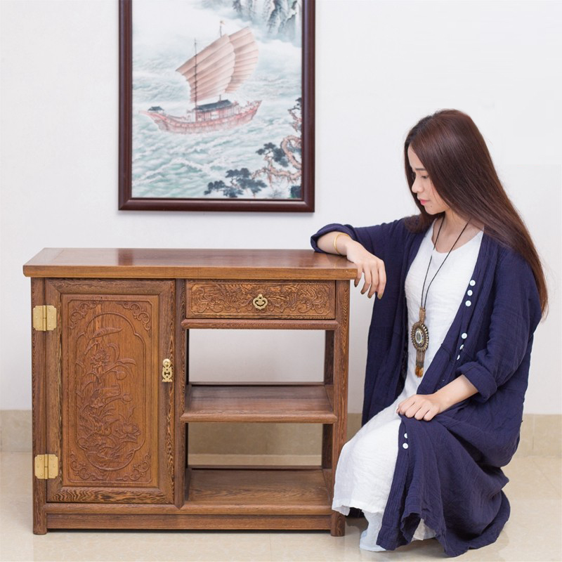 Chicken wing wood tea cabinet solid wood home office new Chinese mahogany dining cabinet storage cabinet tea side cabinet rack