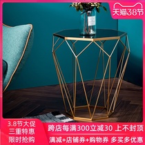Nordic living room marble side tempered glass small coffee table simple sofa side Iron angle light luxury narrow side table