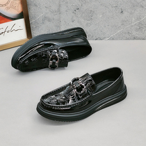 European Standing Lacquer Leather Crocodile bean Bean Shoes Thick Bottom Casual Leather Shoes Soft Bottom Trendy Foot foot Cushion Genuine Leather Mens Shoes