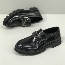 Bean Bean Shoes Casual Leather Shoes Thick bottom mens spring and autumn deposit with genuine leather lacquer leather Inren One foot pedal heightening Lefoes shoes