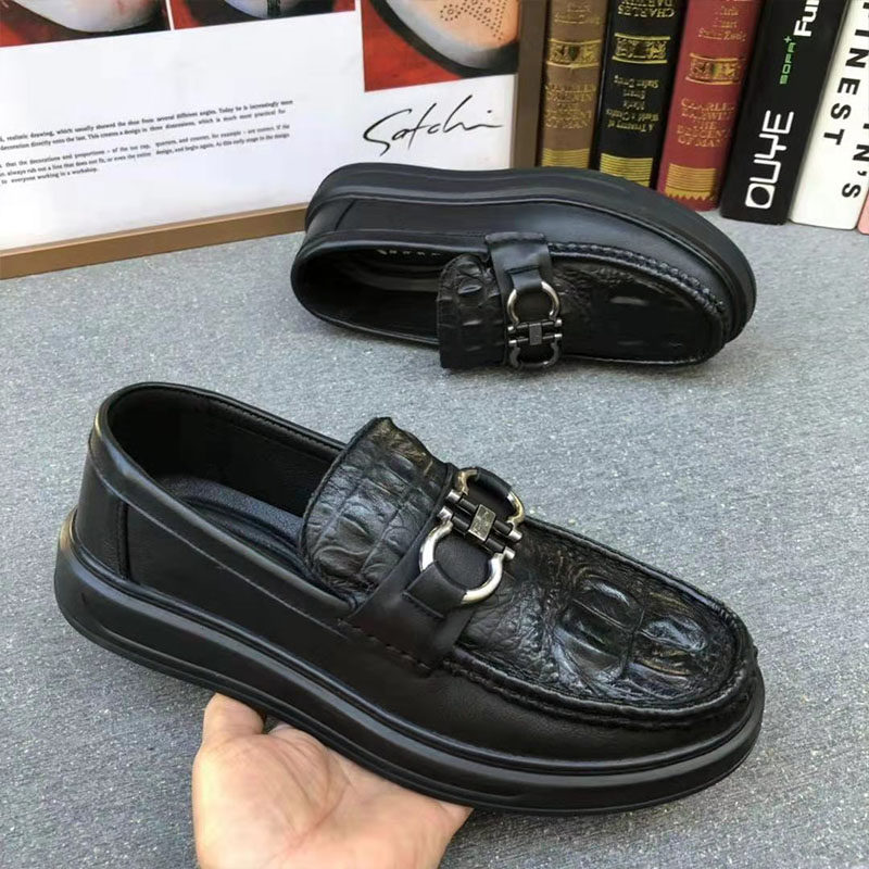 2022 leather shoes men's single shoes Korean version business casual leather heightened thick-soled shoes Doudou spring and autumn top layer cowhide