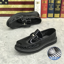 Summer hollowed-out bean-bean shoes men genuine leather business casual leather shoes 100 lap thick bottom one foot pedal Lefoe shoe boomer shoes