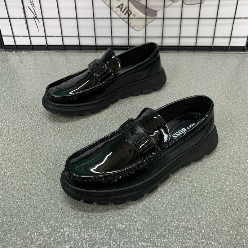Lighted Paint Leather Leisure Shoes Bean Shoes Men Fall European Station Thick Solid with EnglishLeather Men Shoes
