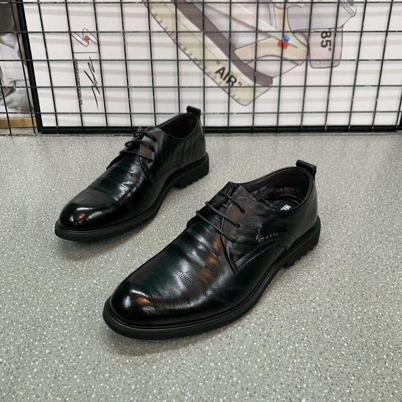 Leather men's shoes youth black lace-up casual leather shoes comfortable British business formal leather shoes trendy men's first layer cowhide