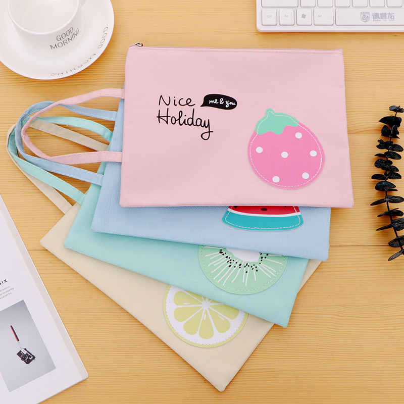 A Korean creative simple small fresh cute cartoon A4 file bag student book A5B6 zipper bag