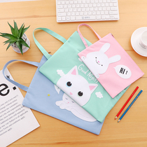 South Korea Xiaoqing New A4 student cute cartoon Oxford cloth multilayer file bag Multi-functional hand zipper collecting bag