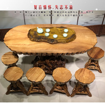 Root carving tea table overall root household wood carving wood tea table economical camphor wood kung fu tea table Tea Sea