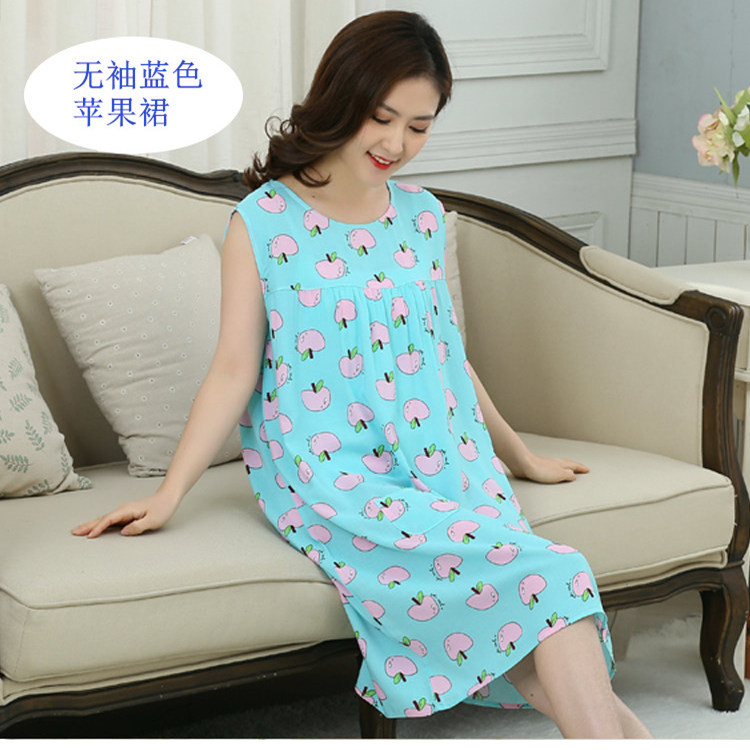 Cotton lụa nightdress trung niên nữ mùa hè cộng với phân bón để tăng cotton silk đồ ngủ loose thai sản váy nhân tạo cotton không tay váy