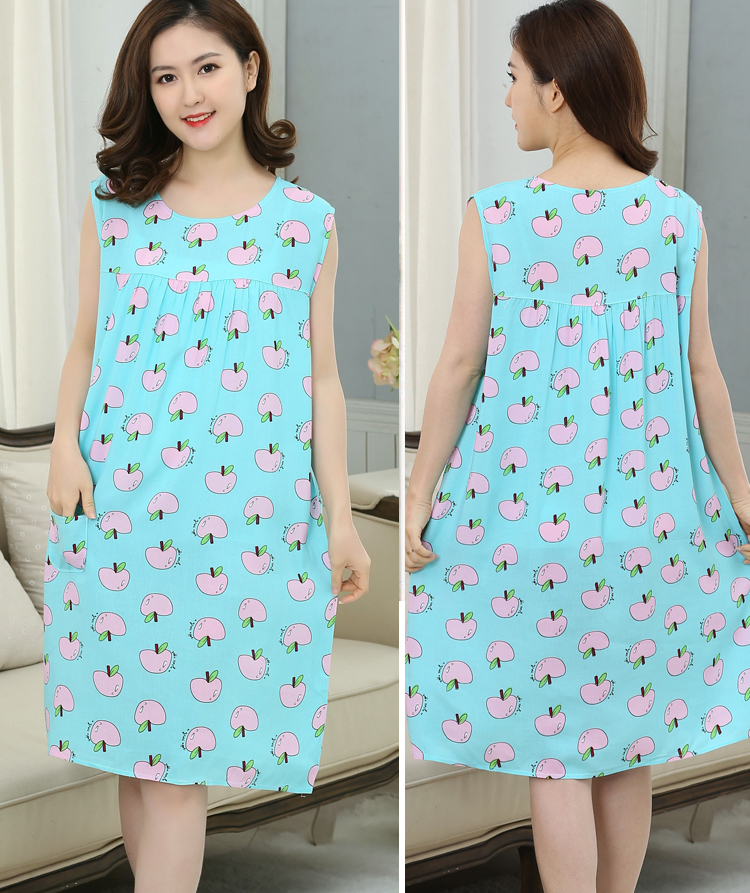 Cotton lụa nightdress trung niên nữ mùa hè cộng với phân bón để tăng cotton silk đồ ngủ loose thai sản váy nhân tạo cotton không tay váy