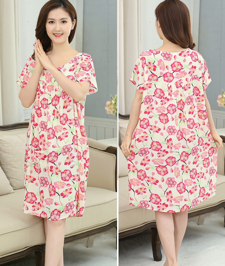 Mùa hè cộng với phân bón để tăng cotton lụa của mẹ nightdress nhân tạo bông trung niên nữ đồ ngủ ngắn tay cotton lụa thai sản nightdress