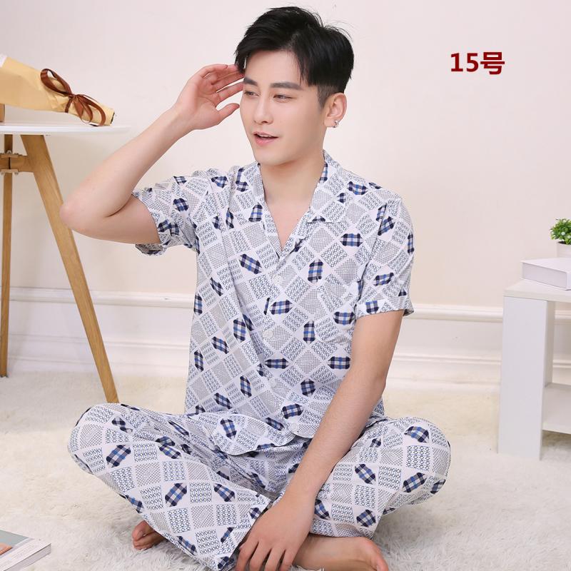 Bông lụa trung niên đồ ngủ nam mùa hè cotton quần ngắn tay đồ ngủ phù hợp với giản dị bông lụa dịch vụ nhà