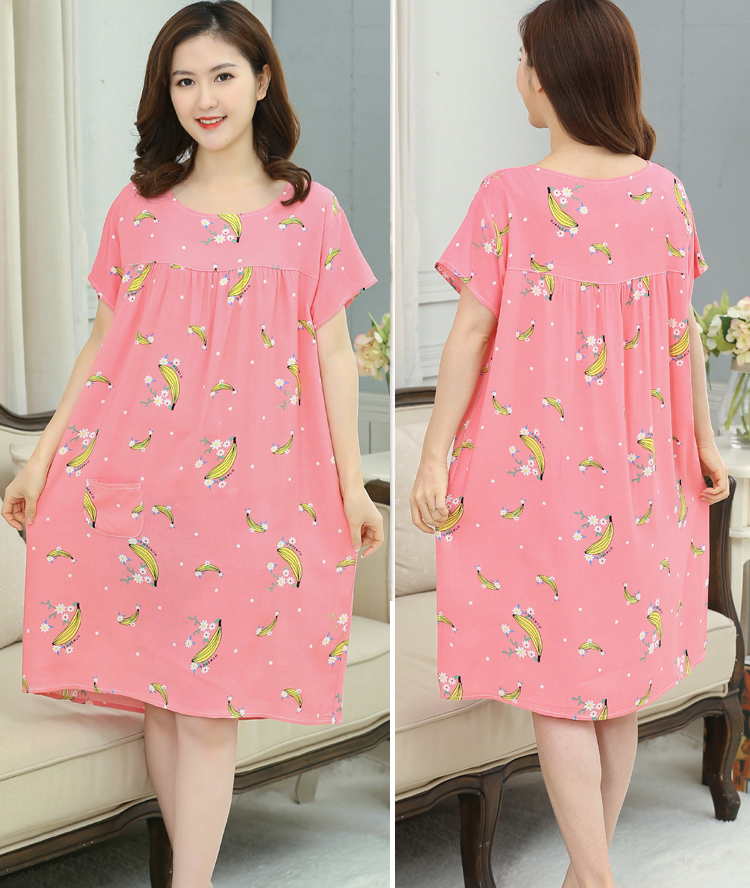 Mùa hè cộng với phân bón để tăng cotton lụa của mẹ nightdress nhân tạo bông trung niên nữ đồ ngủ ngắn tay cotton lụa thai sản nightdress