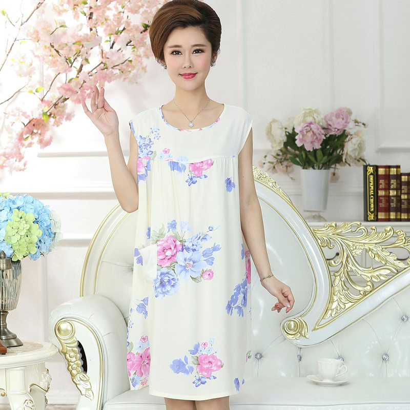 Trung niên đồ ngủ phụ nữ mùa hè nhân tạo cotton lụa mẹ nightdress cộng với phân bón XL phụ nữ mang thai lụa nhà ăn mặc