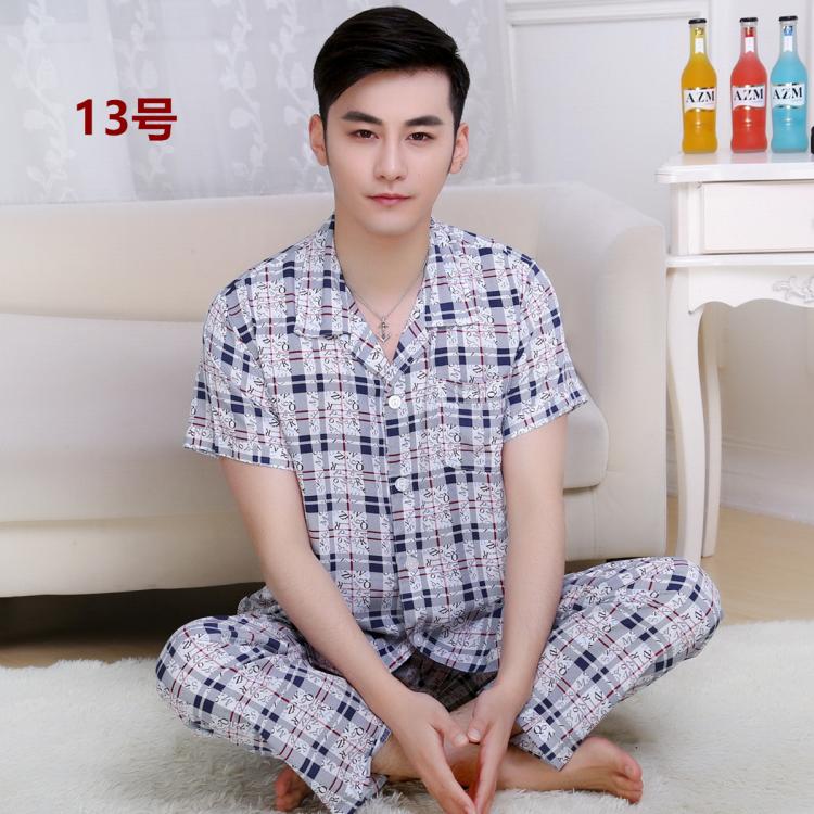 Bông lụa trung niên đồ ngủ nam mùa hè cotton quần ngắn tay đồ ngủ phù hợp với giản dị bông lụa dịch vụ nhà