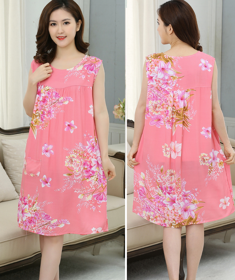 Cotton lụa nightdress trung niên nữ mùa hè cộng với phân bón để tăng cotton silk đồ ngủ loose thai sản váy nhân tạo cotton không tay váy