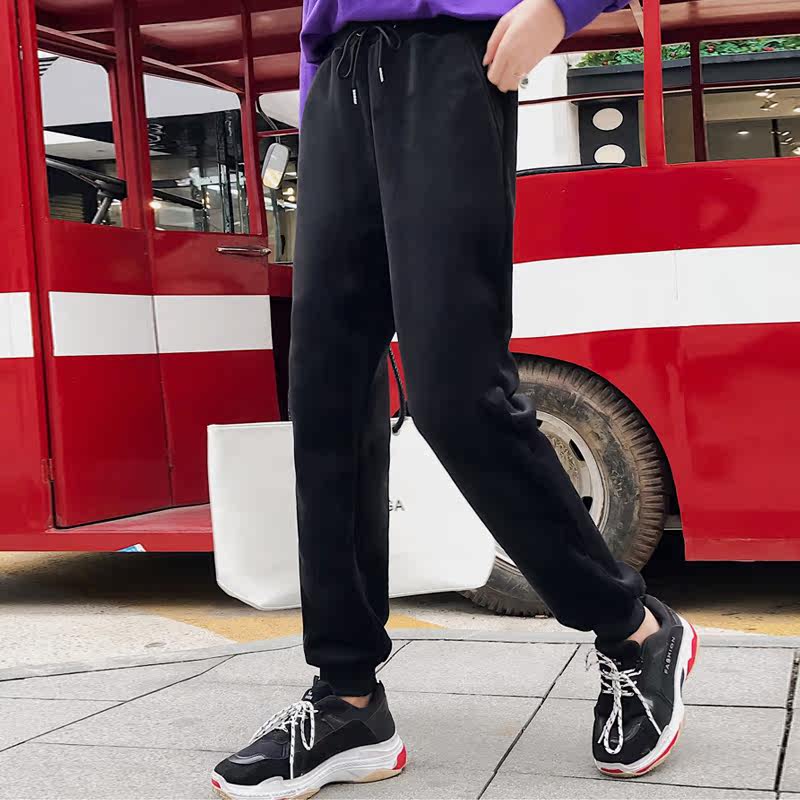 金丝绒阔腿裤女秋冬加厚2019新款加绒运动裤女宽松冬季萝卜哈伦裤