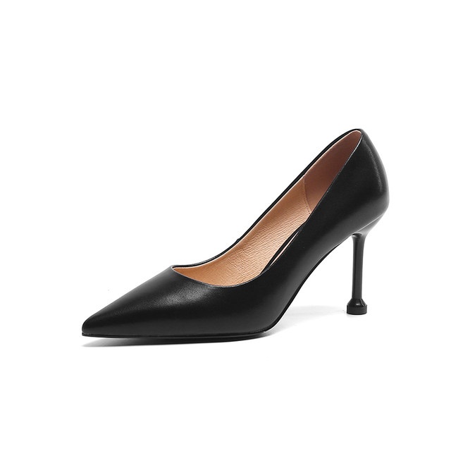 ເກີບຜູ້ຍິງທີ່ເຮັດດ້ວຍມື Ah handmade soft skin sheepskin ສີດໍາ heels ສູງ commuting pointed toe ສີຂາວແທ້ temperament ເກີບຕື້ນໃນພາກຮຽນ spring