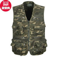 Bình thường nam kích thước lớn ba chiều túi ngụy trang vest vest câu cá nhiều túi nhiều túi V-cổ nhiếp ảnh vest nam - Dệt kim Vest áo len hàn quốc