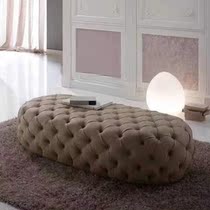 Light luxury pull buckle leather sofa stool Italian retro cloakroom stool bed end stool changing shoe stool Oval rest stool