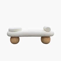 Nordic new solid wood bed tail stool lamb velvet simple white shoe stool home living room wooden wool long bench