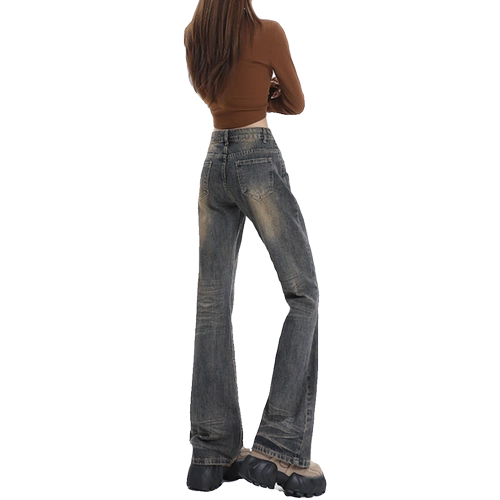 Ретро джинсы, дизайнерские штаны, длинные штаны-клёш, в американском стиле, тренд сезона, по фигуре, оверсайз