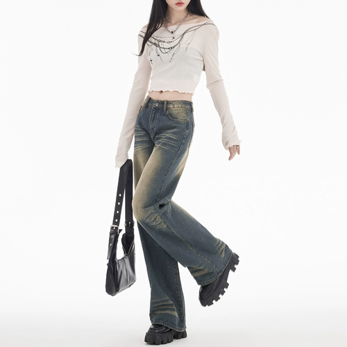 Ретро джинсы, штаны для отдыха, в американском стиле, свободный прямой крой