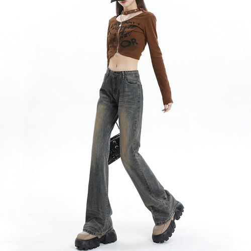 Ретро джинсы, дизайнерские штаны, длинные штаны-клёш, в американском стиле, тренд сезона, по фигуре, оверсайз