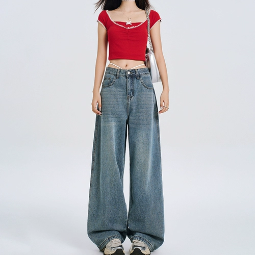 Ретро весенние летние штаны, прямые свободные джинсы, высокая талия