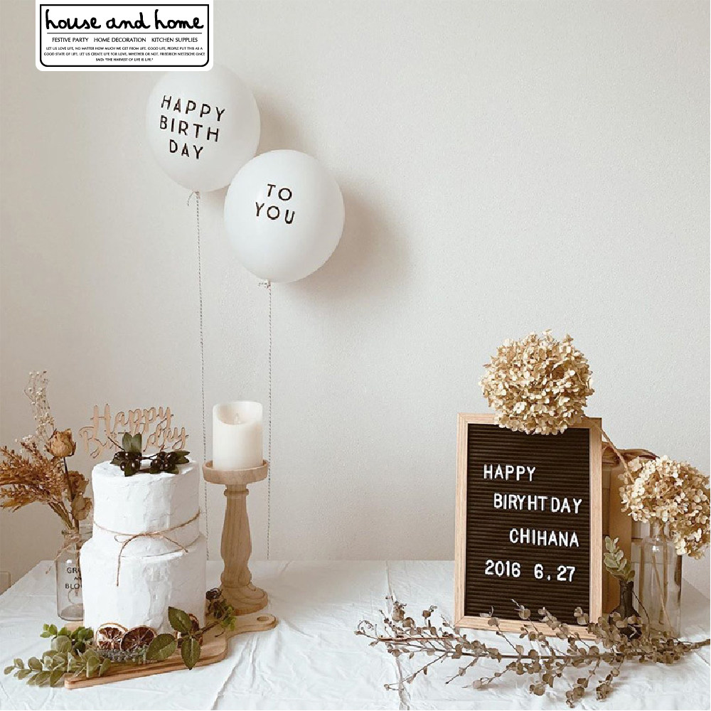 INS Happy Birthday Letters White Latex Balloon Baby Party Forest with Nordic style decoration
